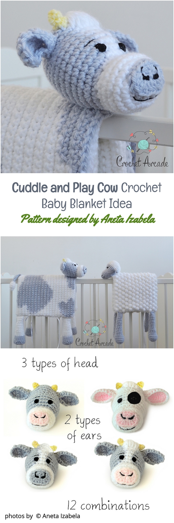 Cuddle and Play Cow Crochet Baby Blanket Idea Pattern designed by Aneta Izabela