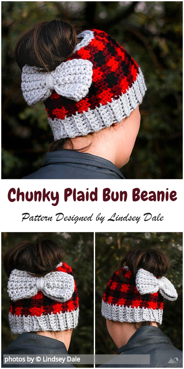 Chunky Plaid Bun Beanie Pattern Idea