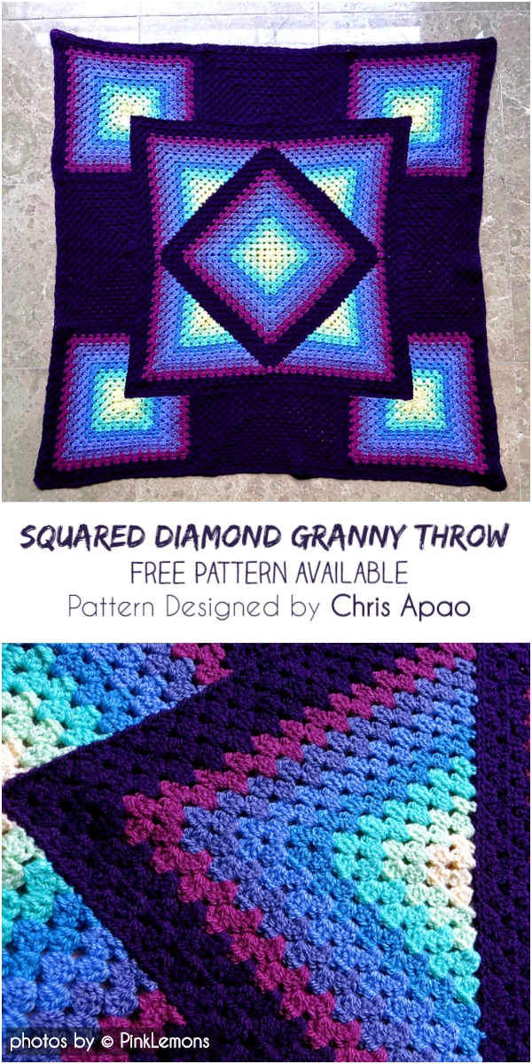 Squared Diamond Granny Throw