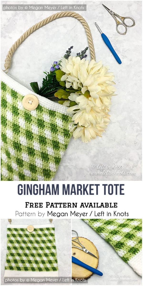 Cute Crochet Gingham Market Tote