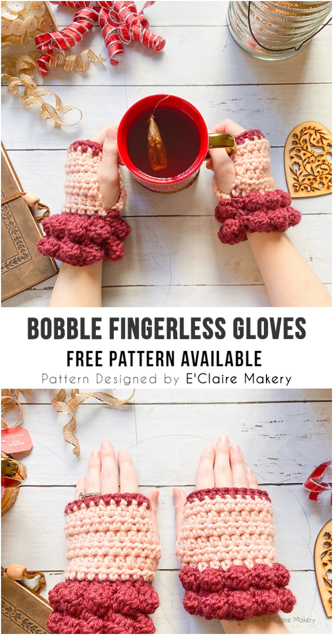 Bobble Fingerless Gloves by EClaire Makery